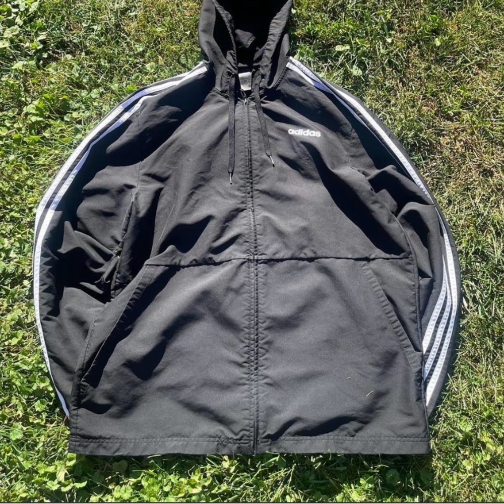 Adidas Black Windbreaker with White Stripes